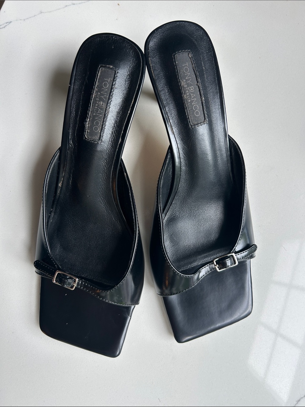 Tony Bianco black square toe kitten heel with buckle in RADA BLACK VINTAGE 8.5 - Picture 2 of 3